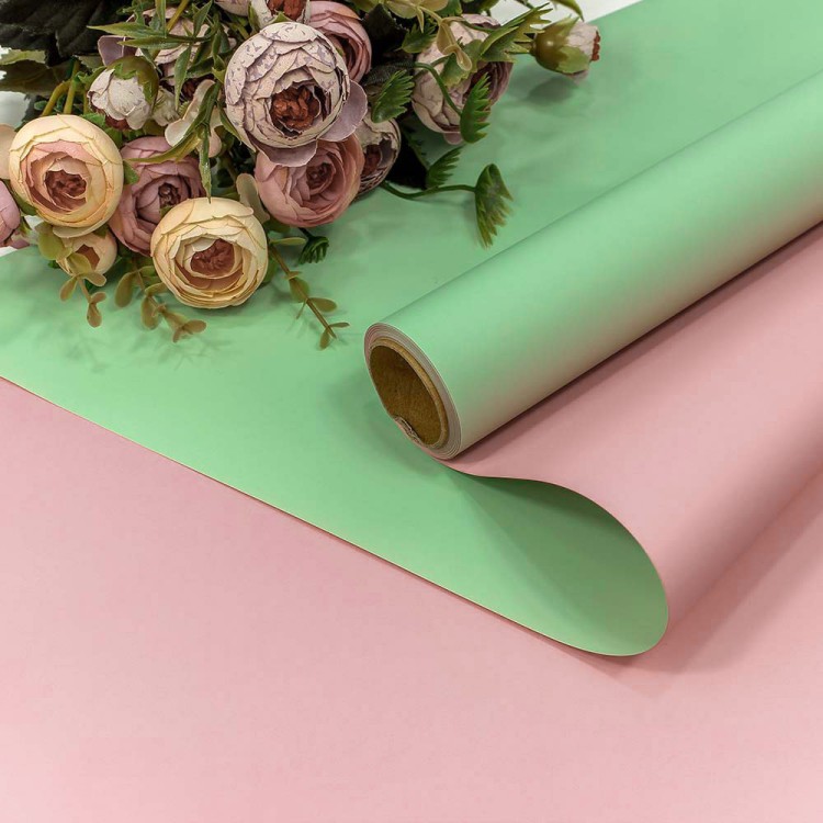 1604/2253 Плёнка 0,58*10м матовая двухсторонняя 65мкм Бледно-зелёный/Розовый 1/30
